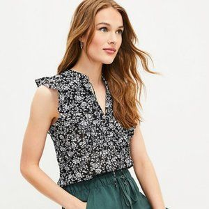 LOFT NWT Floral Ruffle Tie Neck Top M